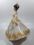 Vintage LJ Lady Jane with Hand Fan White and Orange Yellow Frilled Hand Painted 9 1/2" Tall Ceramic Figurine Statue