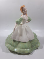 Vintage Hershey Mold Maiden Lady with Green Hoop Dress Hand Painted 9" Tall Ceramic Figurine Statue