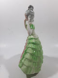 Vintage Lady in Green and Pink Dress with Grey Bonnet 7 3/4" Tall Porcelain Figurine