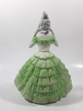 Vintage Lady in Green and Pink Dress with Grey Bonnet 7 3/4" Tall Porcelain Figurine