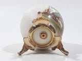 Vintage Hummel Style Boy with Dog and Bag of Puppies 4 1/2" Tall Porcelain Egg On Gold Tone Metal Stand