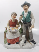 Vintage Old Man and Woman Couple with Dog 8 1/2" Tall Figurine Sculpture Made in Japan