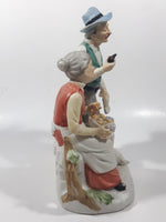 Vintage Old Man and Woman Couple with Dog 8 1/2" Tall Figurine Sculpture Made in Japan