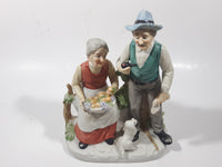 Vintage Old Man and Woman Couple with Dog 8 1/2" Tall Figurine Sculpture Made in Japan