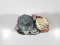 Vintage Old Man and Woman Couple Woman Whispering In His Ear Book and Teapot Set 7" Tall Figurine Sculpture