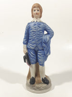 Vintage Homco Blue Boy Holding Black Hat and Pinkie Girl in Pink Dress 6" Tall Ceramic Figurine Set of 2