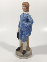 Vintage Homco Blue Boy Holding Black Hat and Pinkie Girl in Pink Dress 6" Tall Ceramic Figurine Set of 2