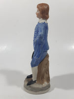 Vintage Homco Blue Boy Holding Black Hat and Pinkie Girl in Pink Dress 6" Tall Ceramic Figurine Set of 2