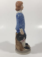 Vintage Homco Blue Boy Holding Black Hat and Pinkie Girl in Pink Dress 6" Tall Ceramic Figurine Set of 2