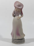 Vintage Homco Blue Boy Holding Black Hat and Pinkie Girl in Pink Dress 6" Tall Ceramic Figurine Set of 2
