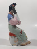 Vintage Japanese Geisha Girl with Instrument 6 1/4" Tall Lustre Lustreware Hand Painted Porcelain Figurine