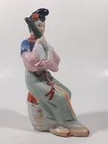 Vintage Japanese Geisha Girl with Instrument 6 1/4" Tall Lustre Lustreware Hand Painted Porcelain Figurine