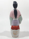 Vintage Japanese Geisha Girl with Symbols 6 1/2" Tall Lustre Lustreware Hand Painted Porcelain Figurine