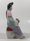 Vintage Japanese Geisha Girl with Symbols 6 1/2" Tall Lustre Lustreware Hand Painted Porcelain Figurine
