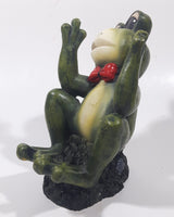 Green Frog with Red Bow Tie 7" Tall Resin Figurine