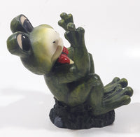 Green Frog with Red Bow Tie 7" Tall Resin Figurine