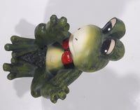 Green Frog with Red Bow Tie 7" Tall Resin Figurine