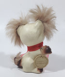 Vintage 1950s Enesco Freddie The Furry Kitten Cat with Fur Hair and Red Bow " Tall Porcelain Figurine Made in Japan