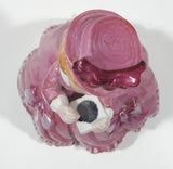 Vintage Girl in Pink Dress with Bows Wearing a Hat Holding Pen and Paper 7" Ceramic Wind Up Musical Figurine
