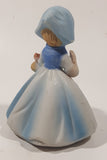 Vintage Girl and Blue and White Floral Dress Wearing a Bonnet and Holding a Basket 4 1/2" Tall Porcelain Figurine