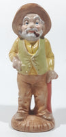 Vintage 1978 Old Man Holding Cane with Pipe In His Mouth 6" Tall Hand Painted Ceramic Figurine