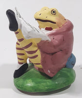 Frog in Suit Sitting Reading a Book 3 1/2" Tall Ceramic Figurine