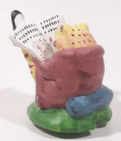 Frog in Suit Sitting Reading a Book 3 1/2" Tall Ceramic Figurine