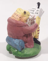 Frog in Suit Sitting Reading a Book 3 1/2" Tall Ceramic Figurine