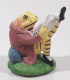 Frog in Suit Sitting Reading a Book 3 1/2" Tall Ceramic Figurine