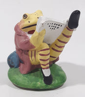 Frog in Suit Sitting Reading a Book 3 1/2" Tall Ceramic Figurine