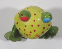 Green and Lime Green Red Speckled Frog with Red and Blue Eyes 4 1/2" Tall Ceramic Figurine