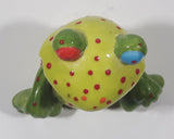 Green and Lime Green Red Speckled Frog with Red and Blue Eyes 4 1/2" Tall Ceramic Figurine