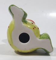 Green and Lime Green Red Speckled Frog with Red and Blue Eyes 4 1/2" Tall Ceramic Figurine