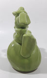 Vintage Green Frog Laying On Back Balancing Baby Frog on Foot 6" Long Ceramic Figurine Coin Bank