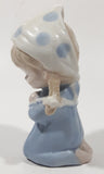 Vintage 1970s Enesco Bedtime Prayers Light Blue and White Praying Girl in Bonnet 5" Tall Porcelain Figurine Made in Japan