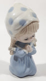 Vintage 1970s Enesco Bedtime Prayers Light Blue and White Praying Girl in Bonnet 5" Tall Porcelain Figurine Made in Japan