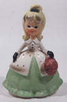 Vintage Victorian Southern Belle Girl in Green Dress White Jacket Holding Red Hat Wearing Black Gloves 5 1/2" Tall Ceramic  Figurine Made in Japan