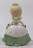 Vintage Victorian Southern Belle Girl in Green Dress White Jacket Holding Red Hat Wearing Black Gloves 5 1/2" Tall Ceramic  Figurine Made in Japan