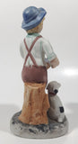 Vintage Man Holding Bowl of Grapes with Dog 6 1/2" Tall Porcelain Figurine
