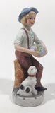 Vintage Man Holding Bowl of Grapes with Dog 6 1/2" Tall Porcelain Figurine