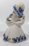 Vintage 1940s Delee Nina Art Pottery Girl In White Dress with Blue Flower 7" Tall Ceramic Makeup Brush Holder Figurine