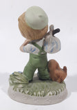Vintage Cute Boy Holding Stick Bag with Puppy Dog 4" Tall Porcelain Figurine