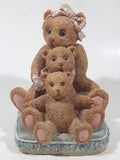 Three Brown Teddy Bears Sitting Together 5" Tall Heavy Resin Figurine