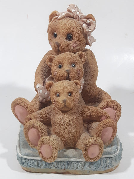 Three Brown Teddy Bears Sitting Together 5" Tall Heavy Resin Figurine
