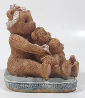 Three Brown Teddy Bears Sitting Together 5" Tall Heavy Resin Figurine