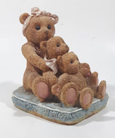 Three Brown Teddy Bears Sitting Together 5" Tall Heavy Resin Figurine