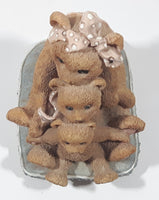 Three Brown Teddy Bears Sitting Together 5" Tall Heavy Resin Figurine