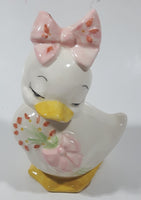 White Duck with Pink Bow and Pink Flower Design 5" Tall Porcelain Figurine