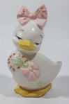 White Duck with Pink Bow and Pink Flower Design 5" Tall Porcelain Figurine