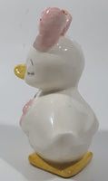 White Duck with Pink Bow and Pink Flower Design 5" Tall Porcelain Figurine